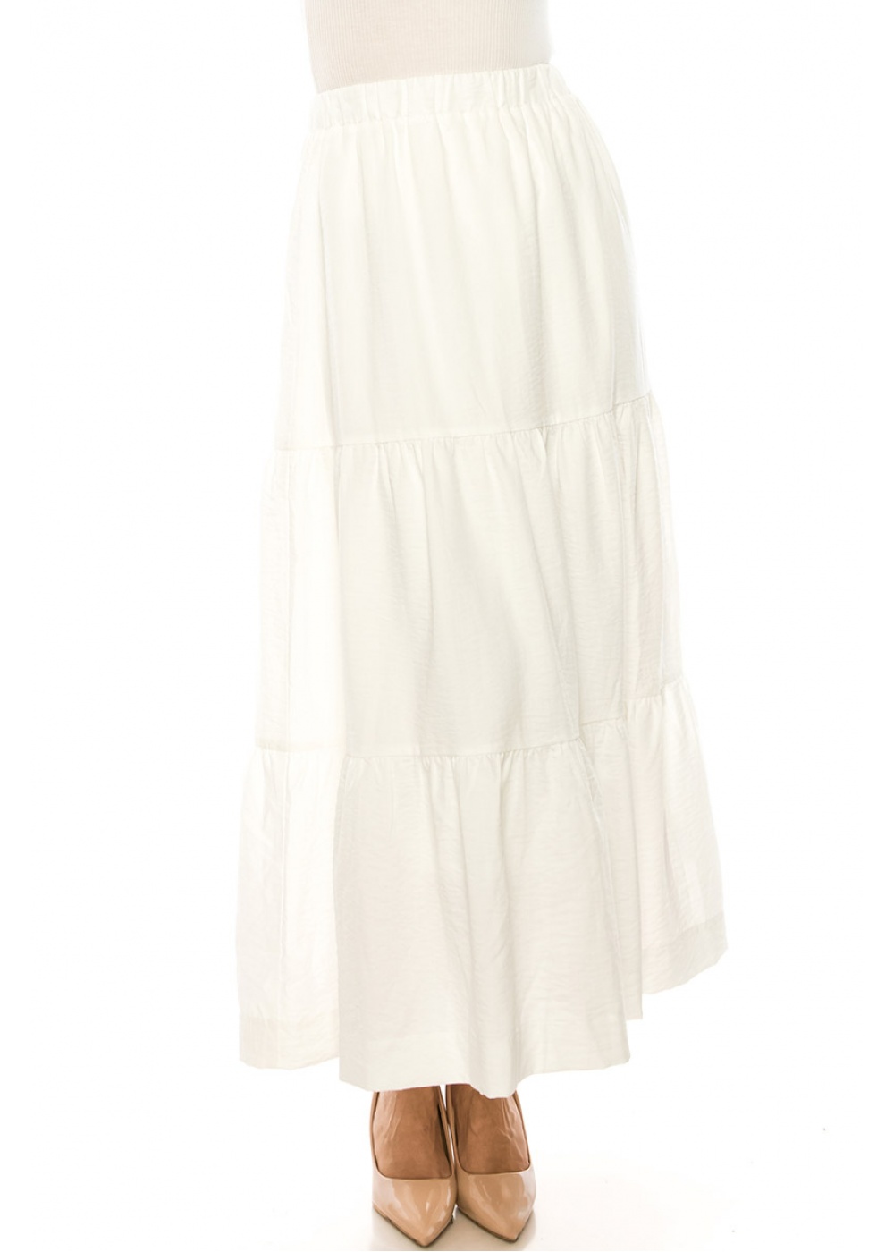 White A-Line Tiered Maxi Skirt